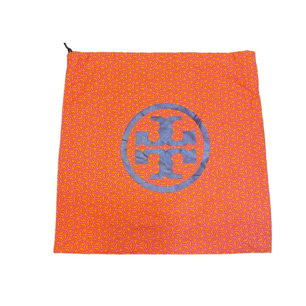 Vtg Tory Burch Logo Print Drawstring Dust Bag 14” x 14” Orange Shoe Purse Fabric